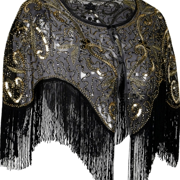 Elegant Black Cape with Gold Detailing - Picture 1 of 9